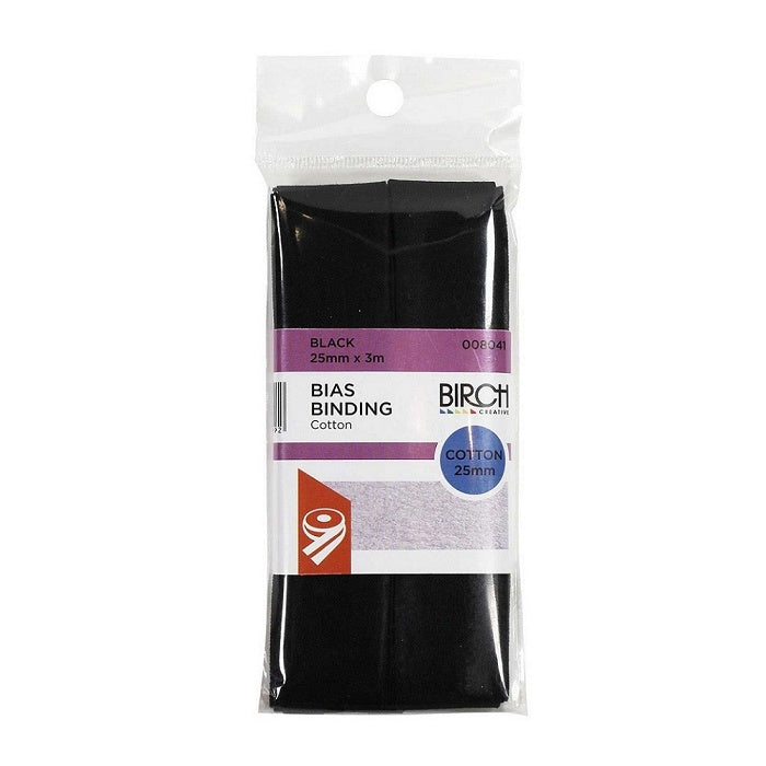 Packaged black cotton 25mm bias.
