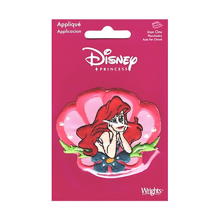 Applique of Disney princess Ariel in a pink shell.
