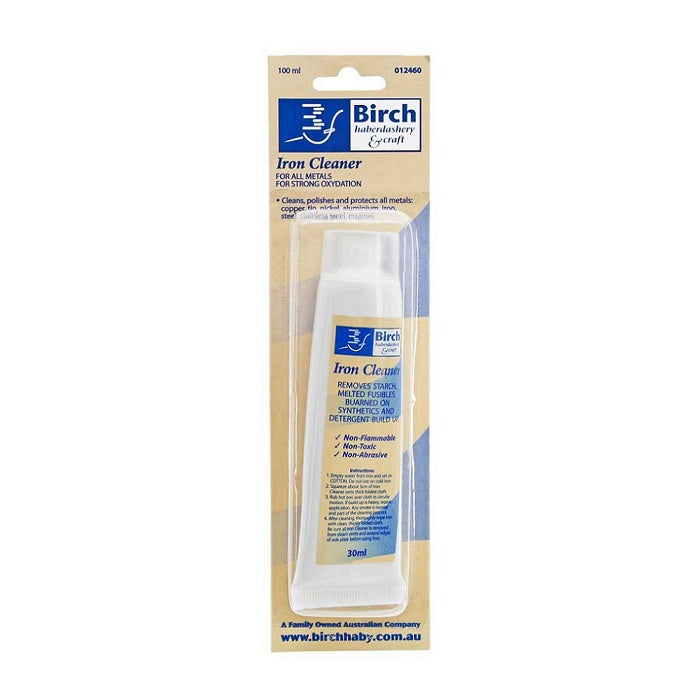 Packaged iron cleaner in a small white tube with Birch branding.