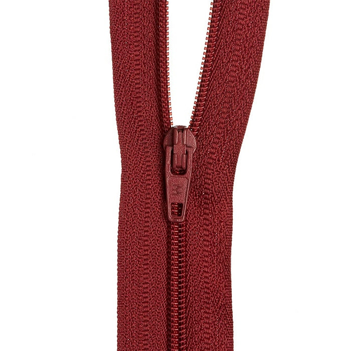 Brown red nylon dress zip.
