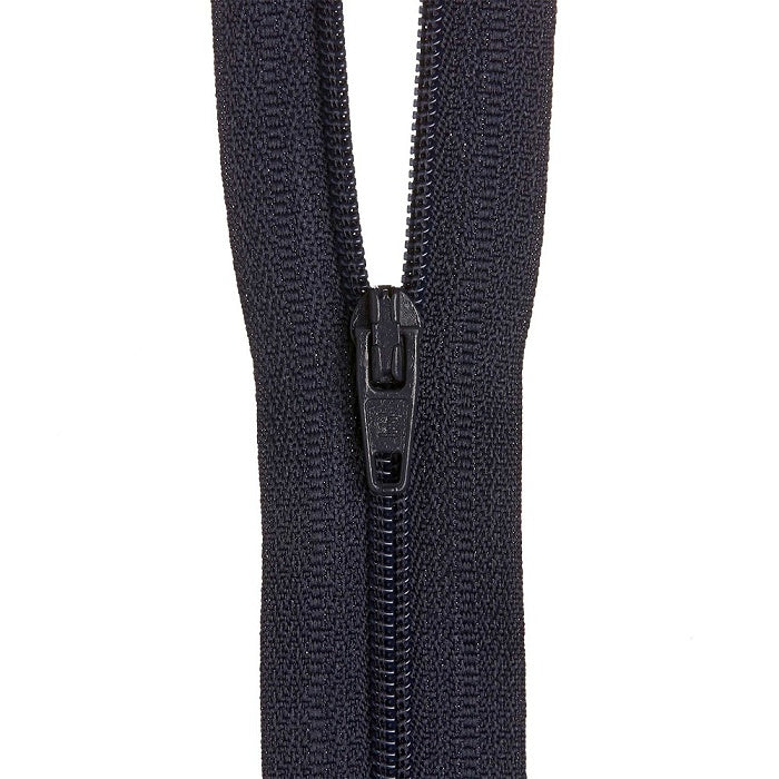 Dark blue nylon dress zip.
