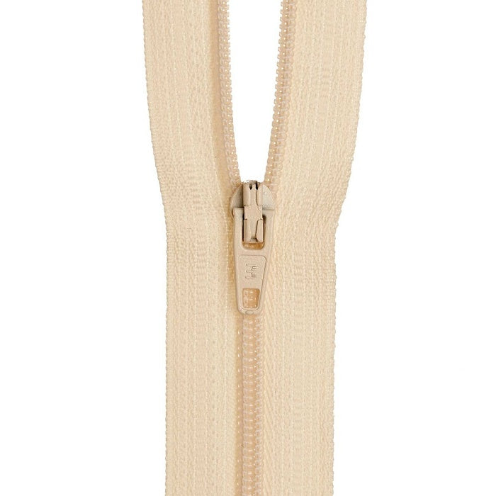Beige nylon dress zip.