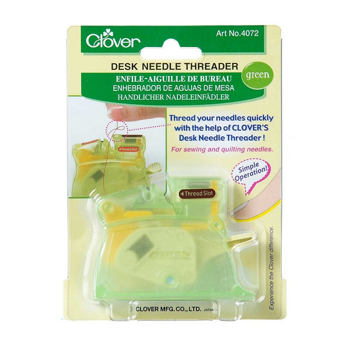Packaged green desk needle threader with Clover branding.