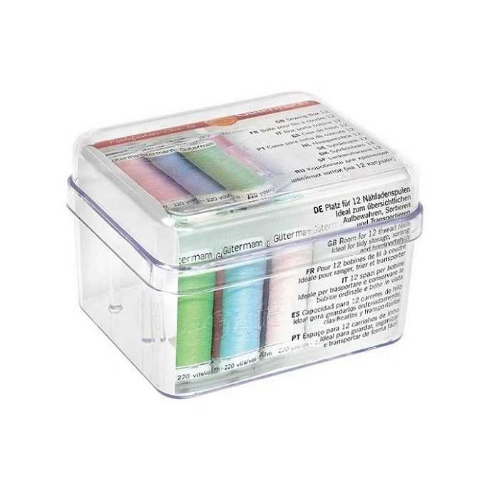 Clear thread box with Gutermann branding.
