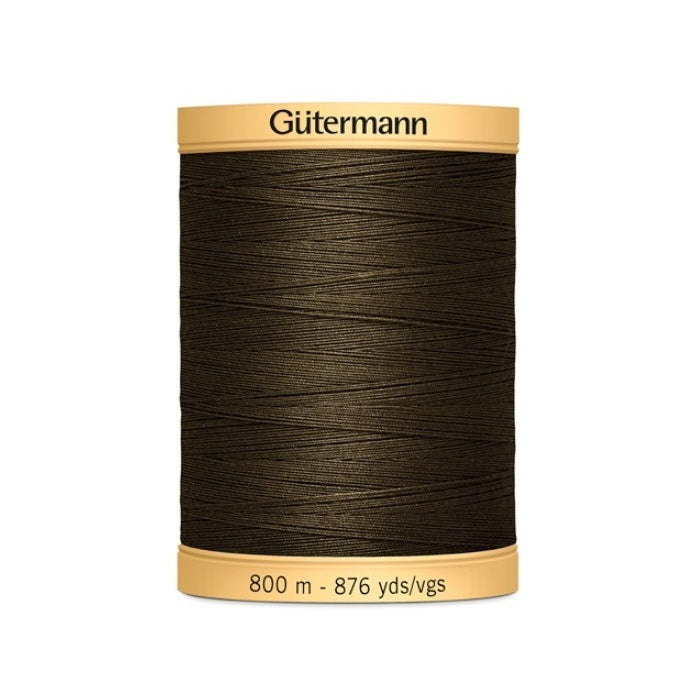 Spool of dark brown thread with Gutermann 800m branding.