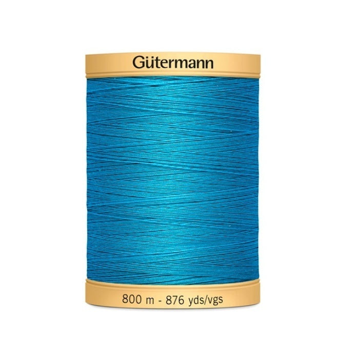 Spool of blue thread with Gutermann 800m branding.