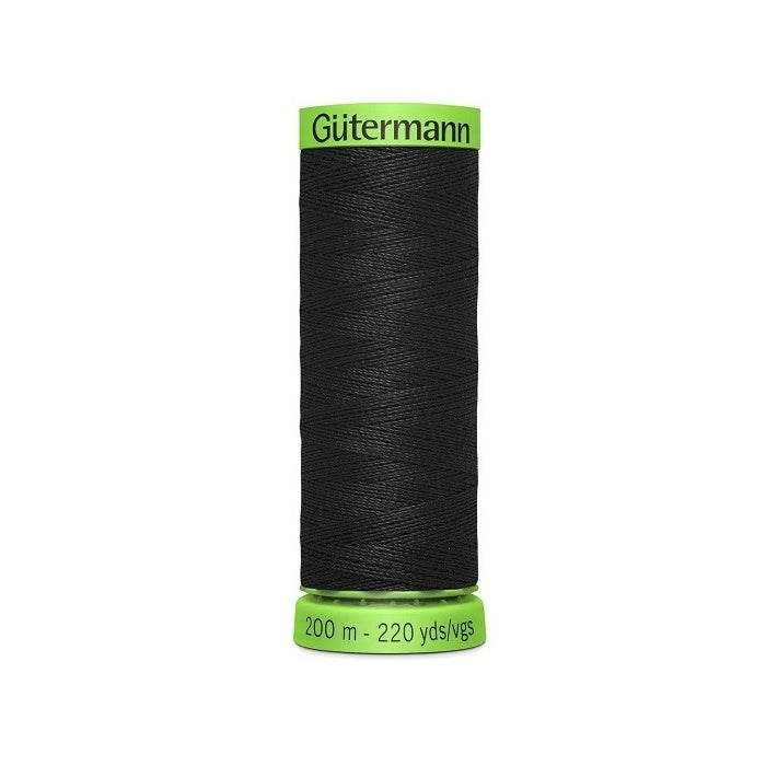 Spool of black extra fine thread with Gutermann branding.