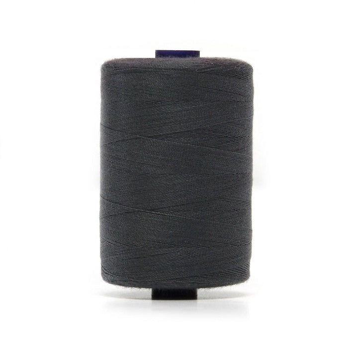 Spool of dark grey polyester sewing thread.