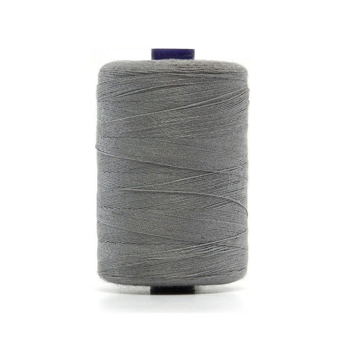 Spool of mid grey polyester sewing thread.