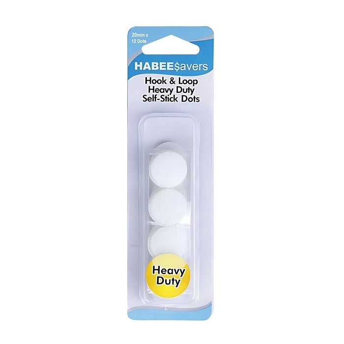 Packaged hook and loop dots with Habee Savers branding.