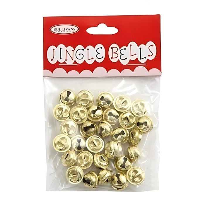 Packaged gold tone jingle bells with Sullivans branding.