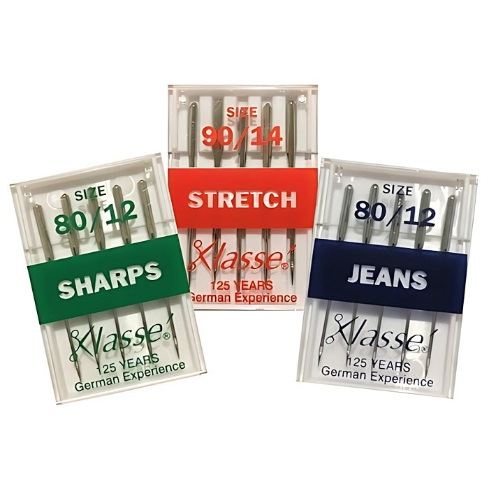 Three packs of machine needles with Klasse branding.