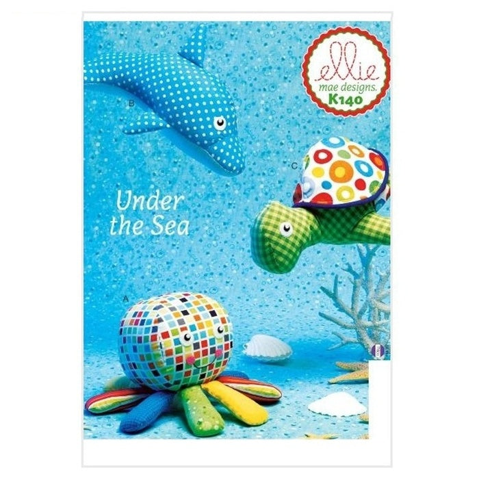 Sewing pattern cover with dolphin, octopus and turtle toys.
