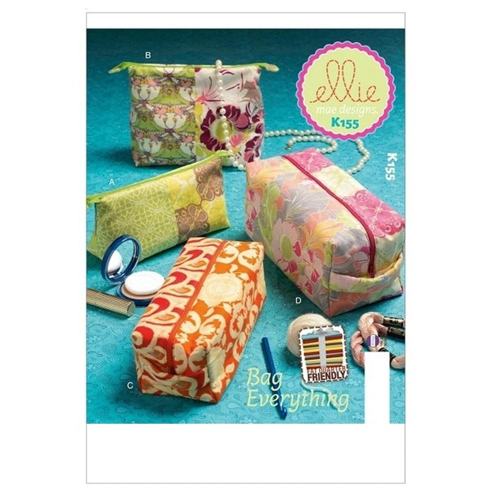 Sewing pattern cover with zippered cosmetic bags.