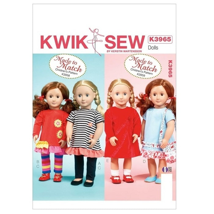 Sewing pattern cover with dolls dresses, tights and shoulder bag.