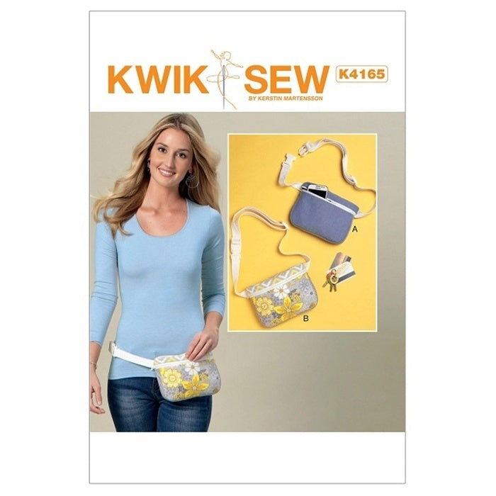 Sewing pattern cover with zippered belly bags.