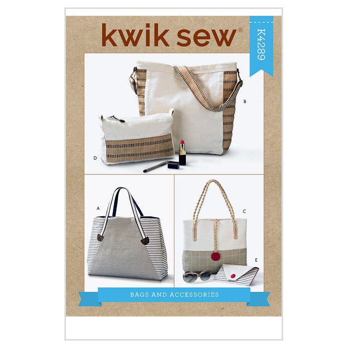 Sewing pattern cover with large tote and pouches.