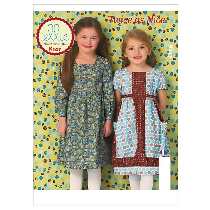 Pattern cover with children wearing dresses with pockets.