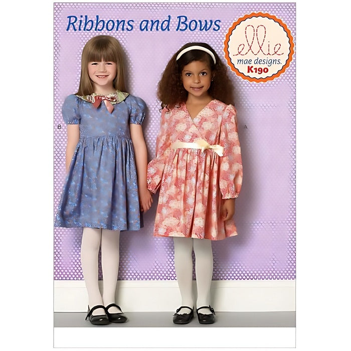Pattern cover with children wearing dresses with ribbon embellishments.