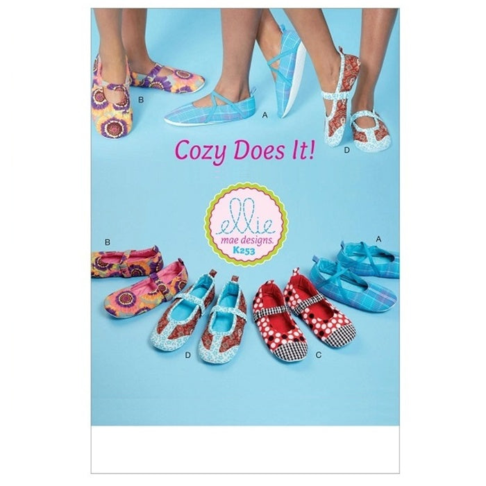 Sewing pattern cover with misses adult sliipers with ankle strap.