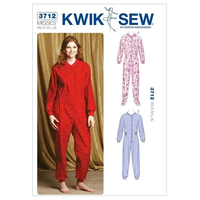 Sewing pattern cover with misses onesie pyjamas in ankle and bootie styles.