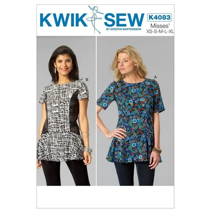 Sewing pattern cover with misses short sleeved peplum top.