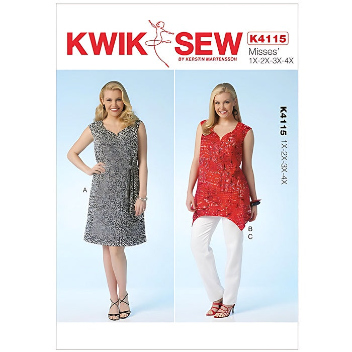 Sewing pattern cover with womens sleeveless dress tunic and pants.