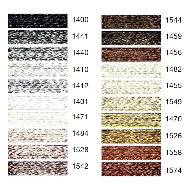 Colour swatch chart with shades of black, grey and brown.
