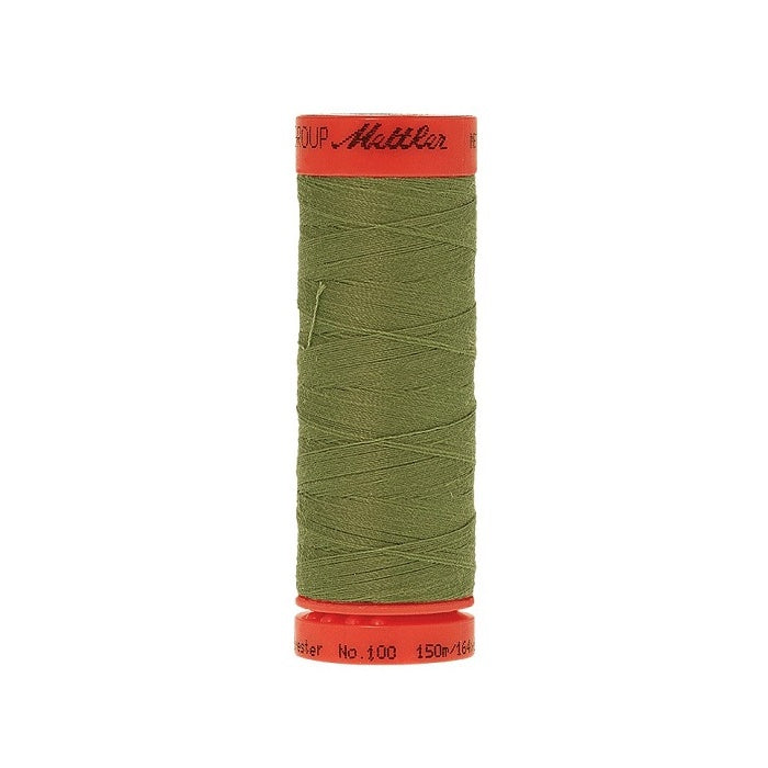 Spool of Mettler 150m olive green thread.