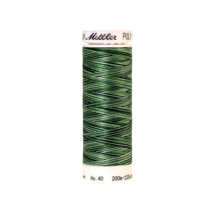 Spool of Mettler green variegated thread.