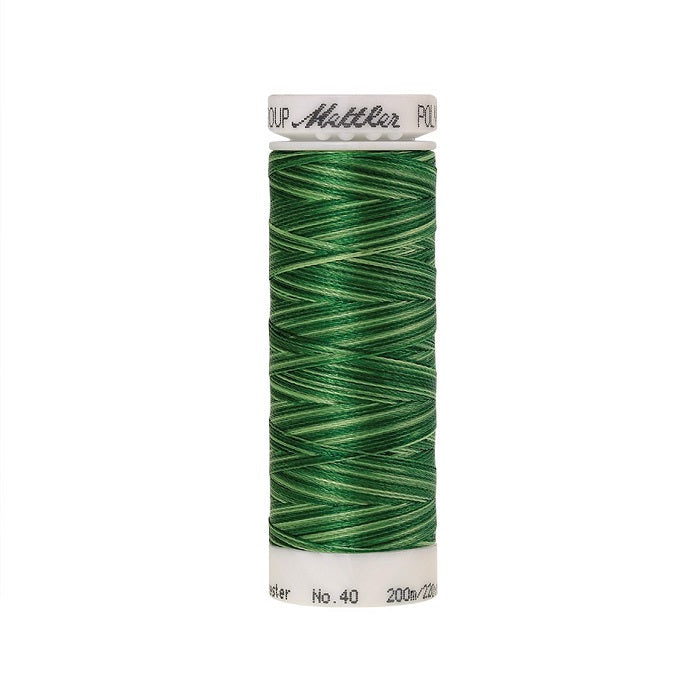 Spool of Mettler green variegated thread.