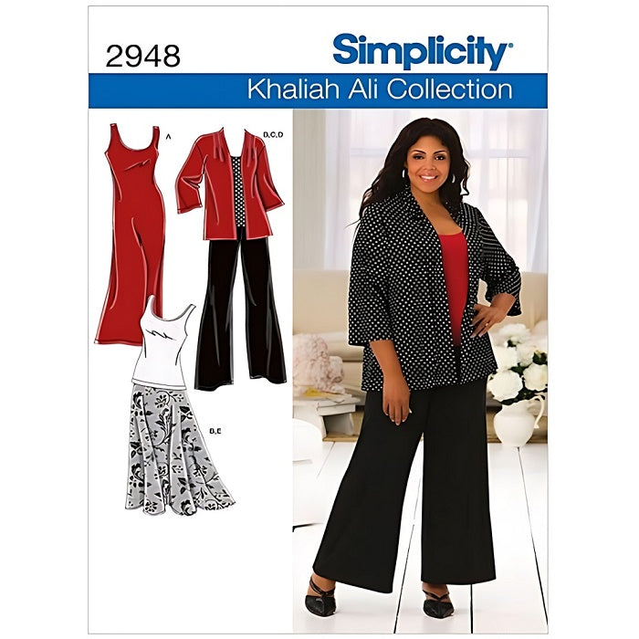 Womens jacket, skirt and pants pattern with Simplicity branding.
