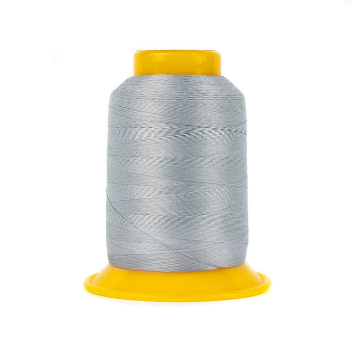 Silver grey wooly poly thread cone.