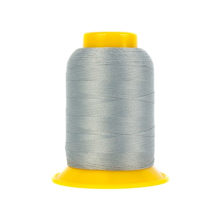 Grey wooly poly thread cone.