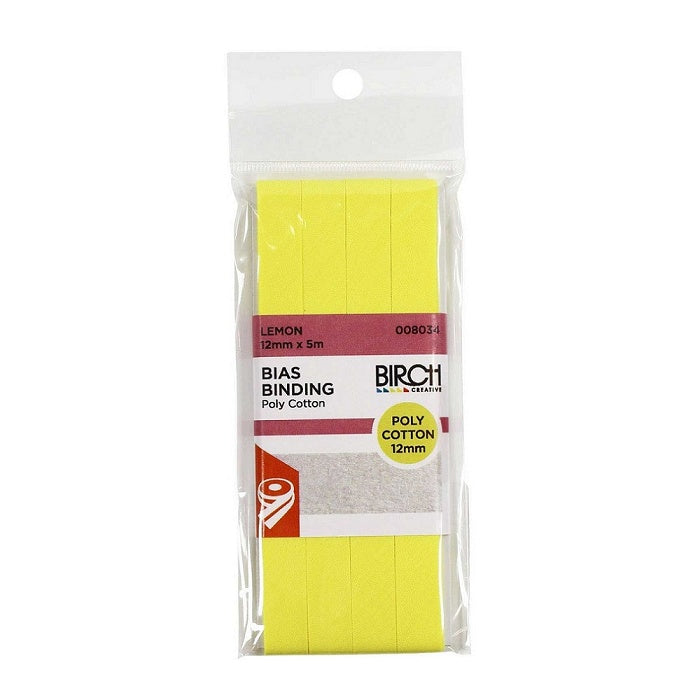 Pack of lemon yellow bias binding with Birch branding.
