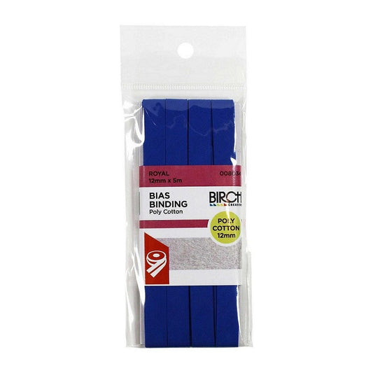 Pack of royal blue bias binding with Birch branding.