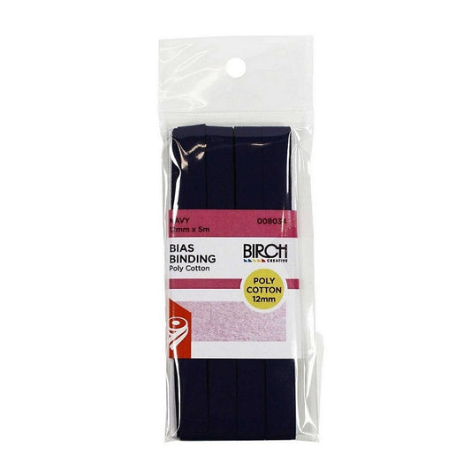 Pack of navy blue bias binding with Birch branding.