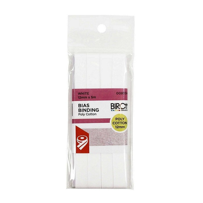 Pack of white bias binding with Birch branding.