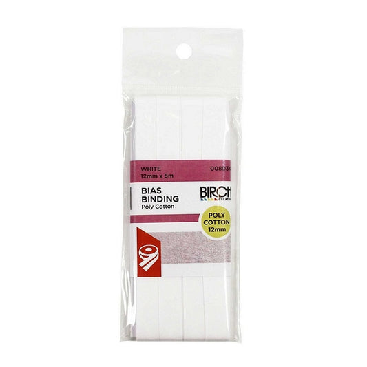 Pack of white bias binding with Birch branding.