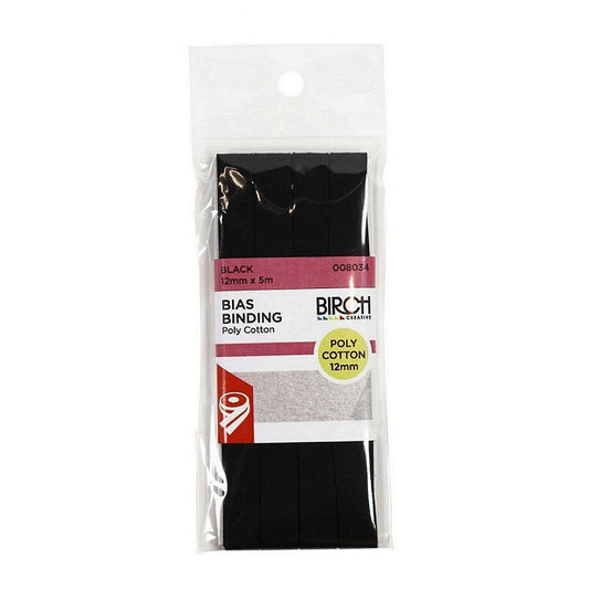 Pack of black bias binding with Birch branding.