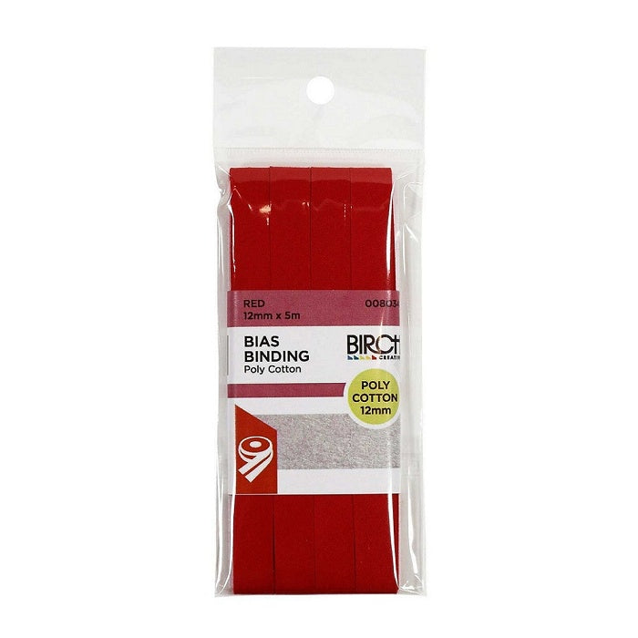 Pack of red bias binding with Birch branding.