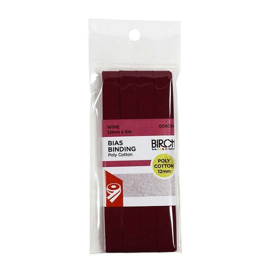 Pack of dark red bias binding with Birch branding.