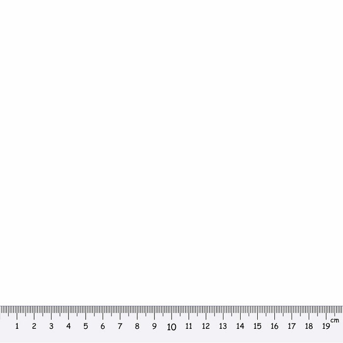 White fabric swatch with a ruler at the bottom for scale.