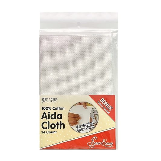 Package white aida cloth with Sew Easy branding.