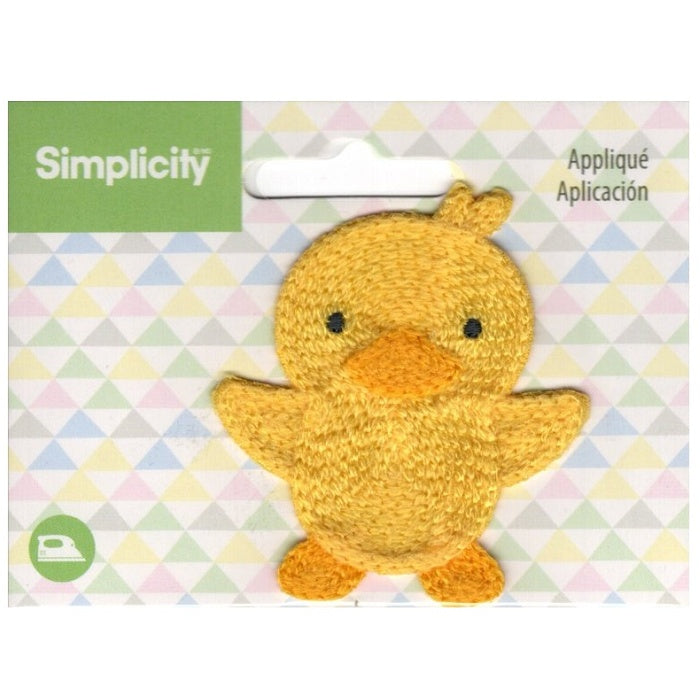 Yellow baby chick applique with Simplicity branding.