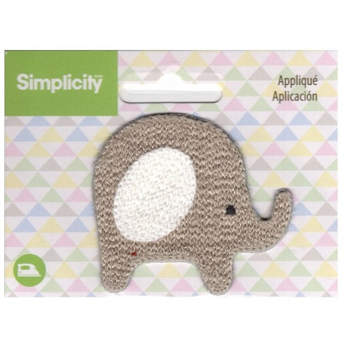 Baby elephant applique with Simplicity branding.