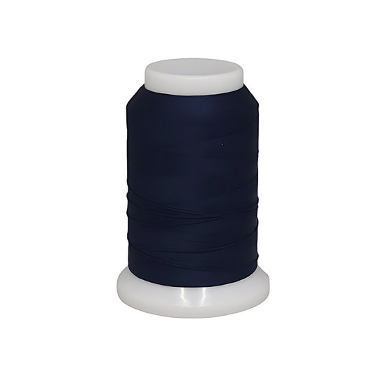 Spool of dark blue woolly nylon thread.