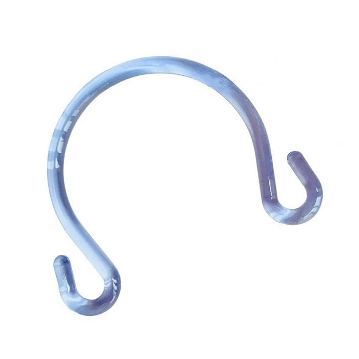 Transparent blue plastic teapot shaped bag handle.