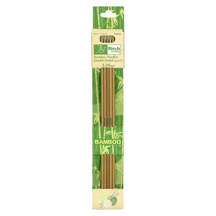 Pack of five double pointed 3.25mm bamboo knitting needles with Birch branding.