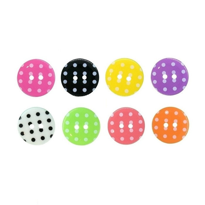 Eight colourful spotty  buttons.